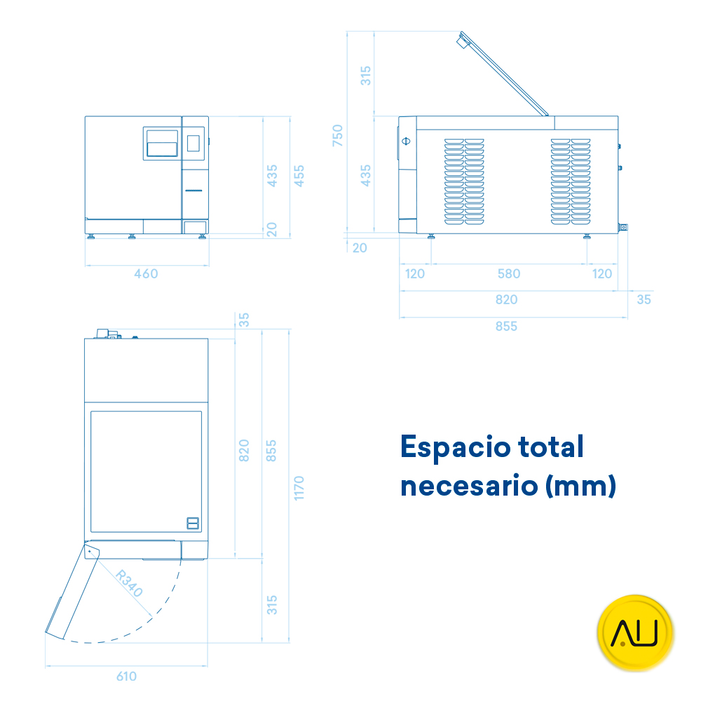 tienda-venta-servicio-tecnico-especializado-autoclave-euronda-exl-plano-medidas Plano medidas autoclave Euronda EXL en venta para comprar en la tienda de Autoclav.es