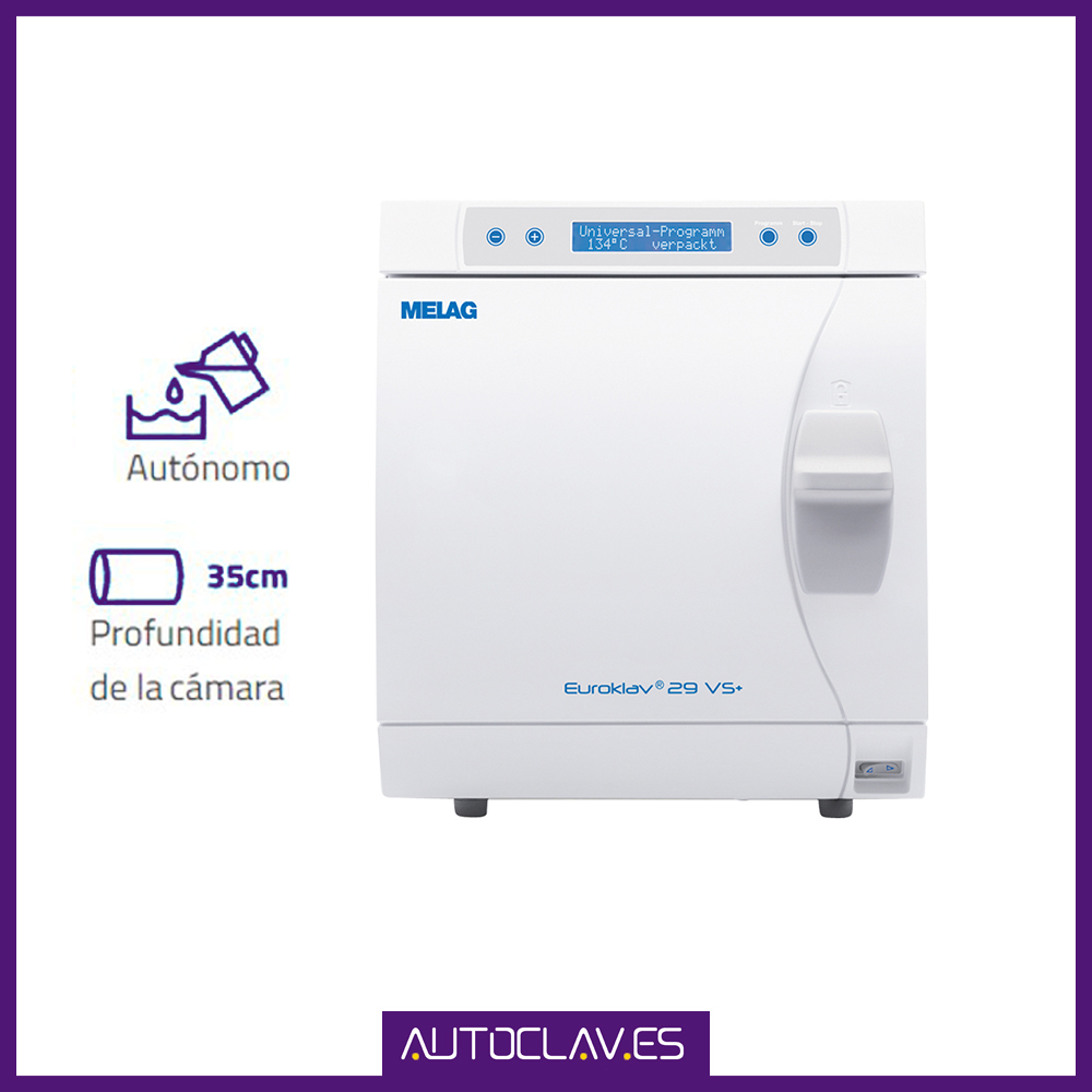 Frontal con detalles autoclave Melag Euroklave 29VS+ en venta para comprar en la tienda de Au-autoclav.es