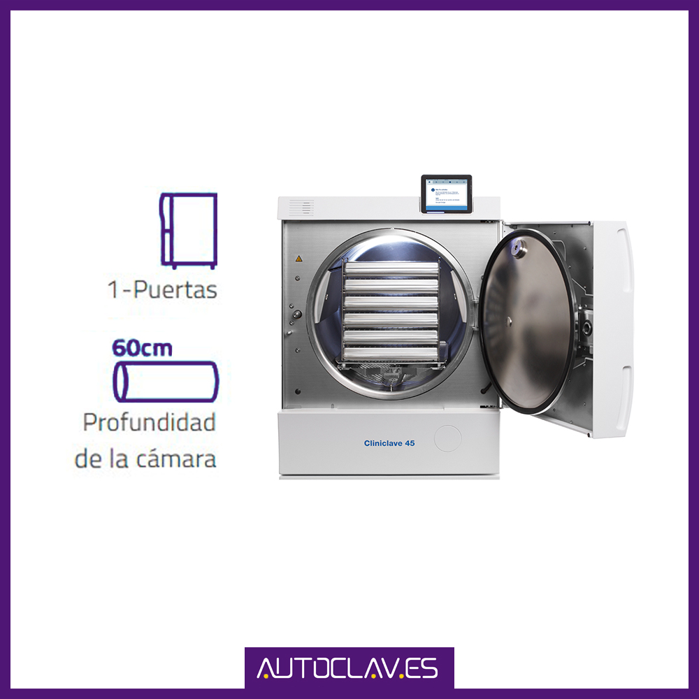 Frontal con detalles autoclave Melag Cliniclave 45 en venta para comprar en la tienda de Au-autoclav.es