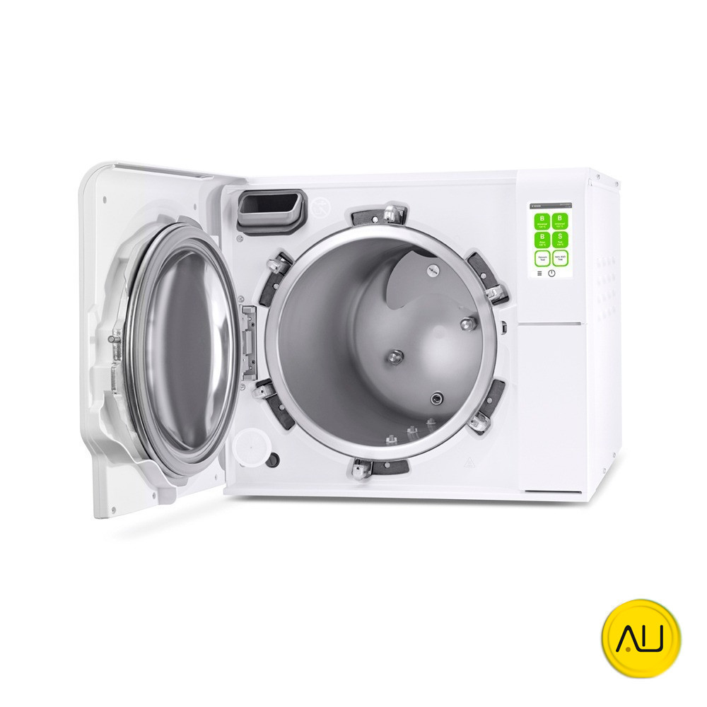 tienda-venta-servicio-tecnico-especializado-autoclave-wh-lara-xl-puerta-abierta-lateral Frontal en perspectiva puerta abierta autoclave W&H Lara XL en venta para comprar en la tienda de Autoclav.es