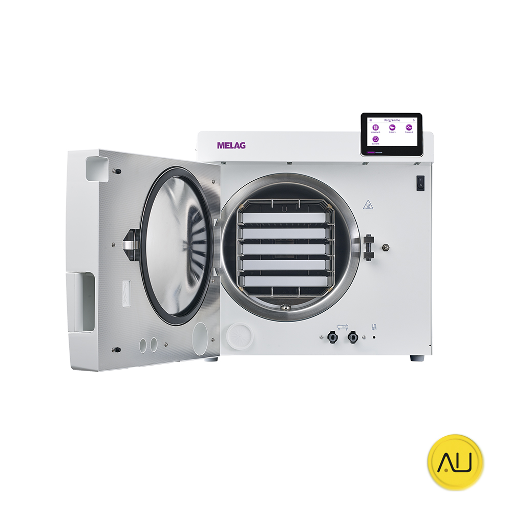 tienda-venta-servicio-tecnico-especializado-autoclave-melag-sterihero-podo-18-dos-autoclaves Frontal con puerta abierta autoclaves Melag SteriHero Podo 18 en venta para comprar en la tienda de autoclav.es