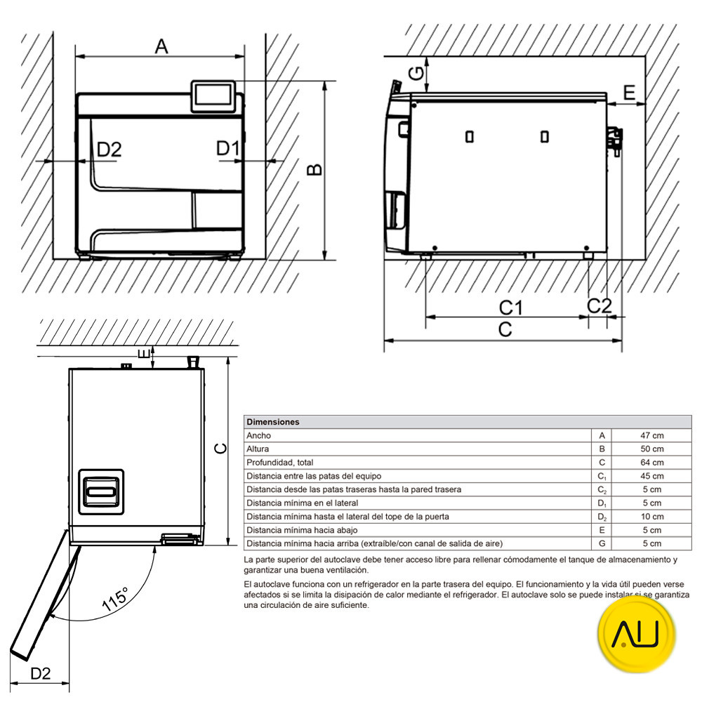 tienda-venta-servicio-tecnico-especializado-autoclave-melag-sterihero-podo-18-medidas Plano medidas autoclave Melag SteriHero Podo 18 en venta para comprar en la tienda de autoclav.es