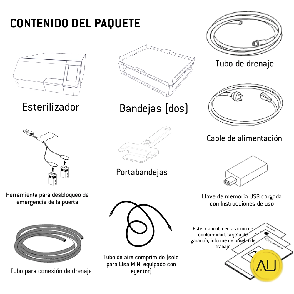 tienda-venta-servicio-tecnico-especializado-autoclave-wh-lisa-mini-3l-5l-contenido-paquete Contenido paquete autoclave W&H Lisa Mini de 3 y 5 litros en venta para comprar en la tienda de Autoclav.es